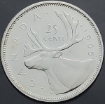 Moeda do Canadá - 25 cents - 1965 - Prata (.800) - 5.83 g - 23.88 mm