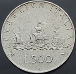Moeda da Itália - 500 liras - 1960 - Prata (.835) - • 11 g • 29.3 mm - KM# 98