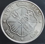Moeda da Espanha - 100 Pesetas - 1966(66) - Prata (.800) - 19 g - 34 mm - KM# 797 - Única moeda de prata com o busto de FRANCISCO FRANCO CAUDILLO