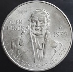 Moeda do México - 100 pesos - 1978 - Prata (.720) - 27.77 g - 39 mm - KM# 483 - Flor de Cunho