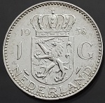 Moeda da Holanda - 1 Gulden - 1958 - Prata (.720) - 6.5gr - 25mm - KM#184