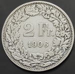 Moeda da Suiça - 2 Francs - Helvetia standing - 1906 - Prata (.835) • 10 g • 27.4 mm - KM# 21