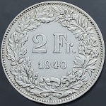 Moeda da Suiça - 2 Francs - Helvetia standing - 1940 - Prata (.835) • 10 g • 27.4 mm - KM# 21
