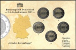 Moedas da Alemanha - Cartela com 5 Moedas de 2 Euros - 2015 - Letras A / D / F /G / J  - 30 anos da Bandeira da União Européia - FC - Bimetálica