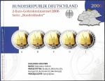 Moedas da Alemanha - Cartela com 5 Moedas de 2 Euros - 2006 - Letras A / D / F /G / J  - Portão Holstentor do estado Lubeck - FC - Bimetálica - PROOF!!! Linda cartela!!