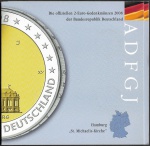 Moedas da Alemanha - Cartela com 5 Moedas de 2 Euros - 2008 - Letras A / D / F /G / J  - Igreja St. Michaelis do estado de Hamburg  - FC - Bimetálica - Acabamento BU (brilliant uncirculated