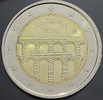 Moeda da Espanha - 2 Euros - 2016 - Patrimônio Mundial da UNESCO: Cidade antiga e aqueduto de Segovia - FC - Bimetálica - Acompanha capsula de acrílico