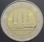 Moeda da Letônia - 2 Euros - 2014 - Riga, capital européia da cultura- FC - Bimetálica - Acompanha capsula de acrílico