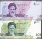 Cédula do Irã - 5 e 10 Rials - 2021 - FE - Lote com 2 cédulas