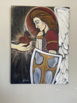 Artista Adriana Santos - SÃO MIGUEL APÓS BATALHA - Acrílica sobre tela - 60 X 80 cm.