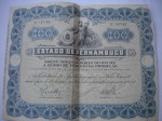 NUMISMÁTICA - APÓLICE - Estado de Pernambuco - Apolice número 157182 - Valor cem mil réis - Obras novas do porto de Recife e Fundo de Fomento da Produção - Decreto Estadual número 393 de 6 de Abril de 1935 - Decreto Federal número 196 de 21 de Junho de 1935 - Muito bom estado de conservação.