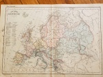 ATLAS GROSSELIN-DELAMARCHE - DE GEOGRAFIA, FÍSICA, POLÍTICA E HISTÓRIA, seus criadores foram, Augustin Grosselin (1800-1878) e Alexandre Delamarche (1815-1884). Esse é um mapa francês representando o mundo do século XVIII, mas foi impresso no começo do século XIX, mostra o mapa físico da Europa. Tamanho: 48 x 34 cm.