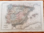 ATLAS GROSSELIN-DELAMARCHE - DE GEOGRAFIA, FÍSICA, POLÍTICA E HISTÓRIA, seus criadores foram, Augustin Grosselin (1800-1878) e Alexandre Delamarche (1815-1884). Esse é um mapa francês representando o mundo do século XVIII, mas foi impresso no começo do século XIX, mostra a Espanha e Portugal. Tamanho: 48 x 34 cm.