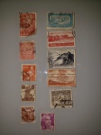 Conjunto com 11 selos de diferentes países.