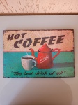 Antigo quadro de lata vintage. Divulgando o uso do café.  A peça se encontra com sinais do tempo. Altura: 20cm  Comprimento:31cm