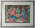 CHICO DA SILVA (Francisco Domingos da Silva 1910/1985) - óleo sobre tela emoldurado  representando dragão, assinado e datado 1974. Medida interna 45,5 cm por 64,5 cm e total 68 cm por 86 cm.