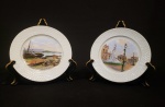 Dois pratos em porcelana belga, século XIX  decorados com paisagens de Santos, sendo um da Praça da República  e o outro´Embarque do café, marcados ao fundo Boch La Louviére. Medindo 18 cm de diâmetro.