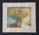 Enrico BIANCO - "Vaso de flores" aquarela sobre cartão, assinada e datada 1974, med. interna 16,5 x 20cm e med. total 23,5 x 26,5cm.