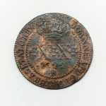 Moeda de cobre do reino unido do Brasil, XX réis de 1822 R