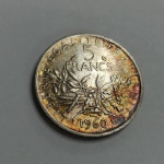 FRANÇA - Moeda de 5 francs de 1960 Prata 0.835, 12g,  29mm