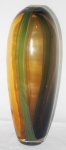 Vaso de Murano âmbar degrade com faixa verde. Med.: 40x25x15cm.