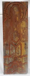 BATISTA - Placa em madeira entalhada representando fíguras. Med.: 32x92x3cm.