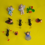 Lote Com 10 Ímãs - Representando: Louro José, anjinhos, formiguinhas e joaninhas - Em Biscuit e tecido- Medida maior: 9 cm de comprimento