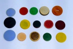 Futebol de Botões - Lote com 12 Antigos Botões de galalite e acrílico + 3 Paletas - Medida maior do botão: 5 cm de diâmetro.