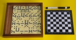 Lote com 3 jogos - Sendo dominó em resina, e  Mini Dama e Gamão magnéticos - Acondicionados no estojo de madeira - Completo - Conforme fotos - Medida do estojo: 17 x 17 x 3 cm.