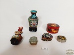 Lote 6 Objetos decorativos Diversos  materiais sendo Vaso  e caixas esmaltado  Cloisone ,  Maior 7,5 cm e menor 3 cm