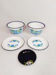 Lote 5 peças  esmalatdas em agatha sendo 2 bowl e 3 pratinhos. Medida:bowl  8 cm x 15 cm e pratinhos 15 e 10 cm