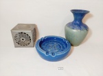 Lote 3 Peças decorativas sendo 1  incensario  ,1 cinzeiro e 1 vaso em ceramica vitrifica. medida vaso 20 cm , cinzeiro 17 cm e rechaud 10 cm x 10 cm