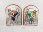 2 Quadros decorativos em placa metal e  esmalte   madeira estilo Thailandes Medida: 16 cm x 22 cm