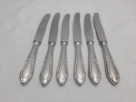 Jogo de 6 facas de sobremesa em aço inox Wolffinox, modelo Florzinha. Medindo 20,5cm de comprimento. 
