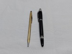 Lote de 2 canetas, sendo uma esferográfica Cross Dourada e uma ao gosto rollerball da Mont Branc, ambas no estado.