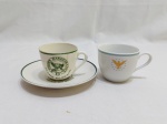 Lote de 2 xícaras de café em porcelana, sendo uma da Panair (leve fio de cabelo) e uma da American Airlines 1960- Noritake sem pires.
