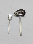 Colher de açucareiro e concha de molho em aço inox Hercules, modelo riscadinho. Medindo a concha  15,5cm de comprimento e a colher 13cm de comprimento.