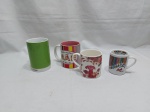 Lote de 4 canecas em porcelana diversas, para coleção. Medindo a maior 11,5cm de altura.
