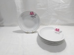 Jogo de 6 pratos fundos em porcelana Renner floral, friso ouro. Medindo 22cm de diâmetro.