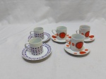 Lote de 5 xícaras de café em porcelana estampada. Sendo 2 Schmidt e 3 Real.