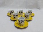 Jogo de 6 xícaras de café em porcelana com estampa de cavalo.