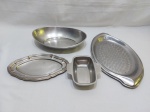 Lote diverso em aço inox, composto de travessa oval rasa, travessa oval funda, etc. Medindo a bandeja oval 37cm x 21,5cm.