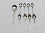 Jogo com 8 colheres de café com colher de açucareiro em aço inox Hercules Platinox. Medindo as colheres de café 10cm de comprimento e a colher de açucareiro 13,5cm de comprimento.