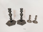 Jogo 2 Pares de Castiçais solitarios  em Estanho   . Medida  maior 17 cm  e  menor 9 cm altura