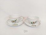 Pozzani -Par de xicaras Chá em porcelana Pozzani Floral. Medida 5,5 cm x9 cm pires13 cm