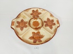 Antiga Petisqueira em ceramica Maua trenzinho decorada Flores marrom .Medida 32 cm e 35 alça a alça com pequeno bicado na borda  e apresenta manchas de uso.