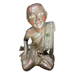 Escultura raíz de roseira foleado a ouro, representando Buda criança em madeira, thailandia séc. XIX - altura 18 cm