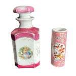 Perfumeiro europeu LIMOGES e floreiro chines em porcelana pintado a mão - altura do maior 16 cm