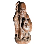 Grande escultura de madeira de raiz de roseira, representando buda viajante - altura 38 cm