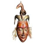 Antiga máscara tribal africana de Benin em madeira séc. XIX  - 46x16 cm